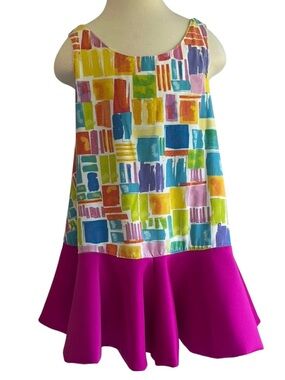 Mama Styles Vibrant Reversible Yellow Hot Pink Artsy Kids Casual Dress 3T-5T